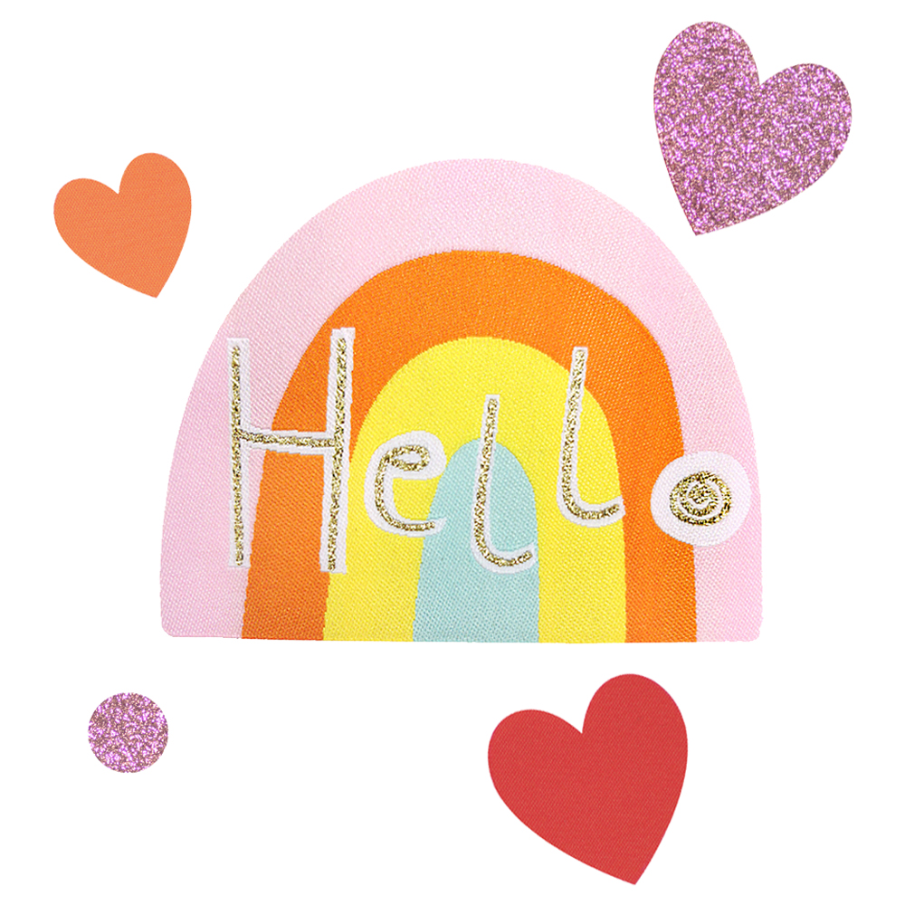 Rainbow „Hello“ with hearts and dots